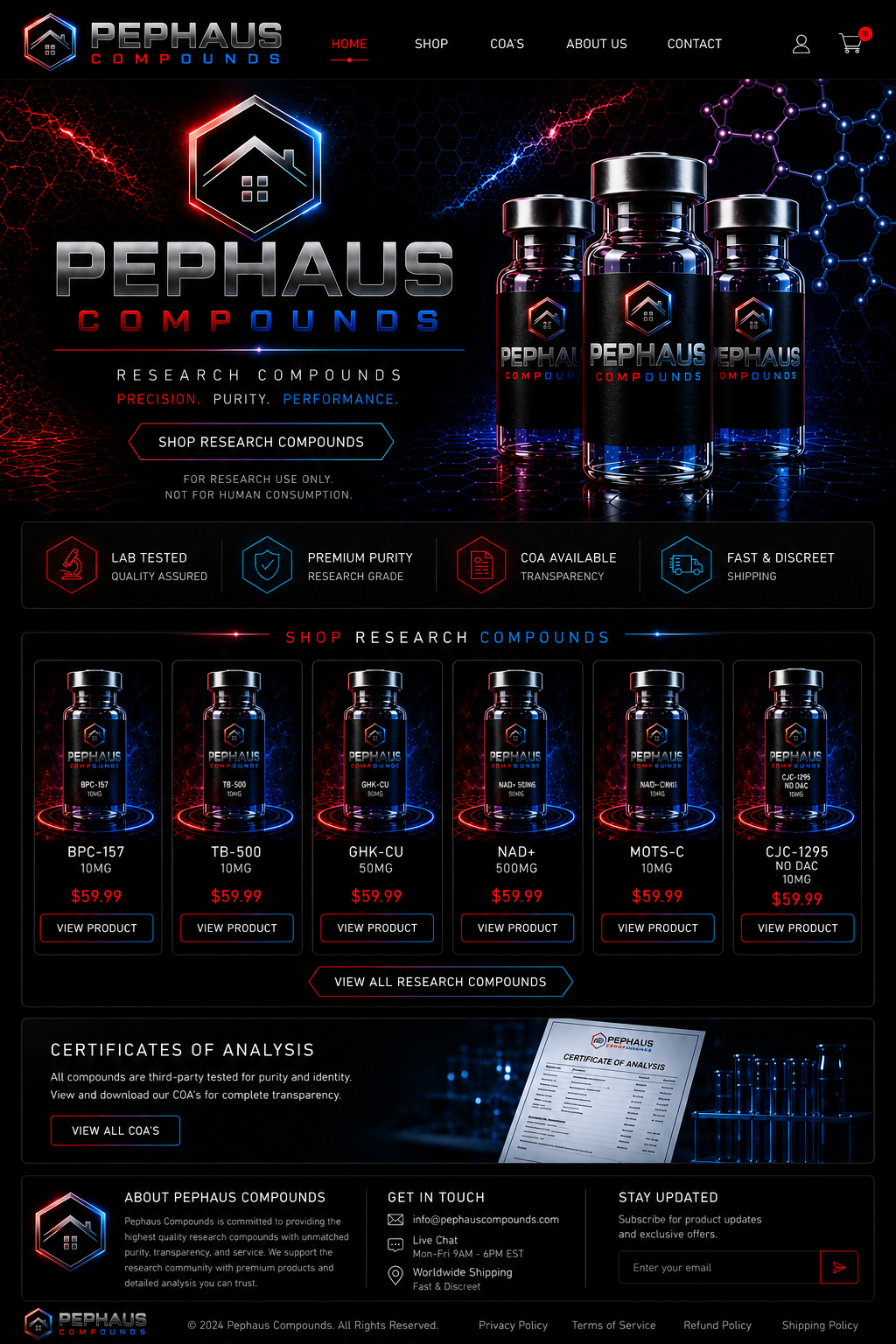 Pephaus Compounds website homepage